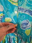 Vintage 1990s blue and green seashell cotton dress