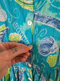 Vintage 1990s blue and green seashell cotton dress
