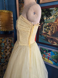 Vintage 50s Yellow Tulle Prom Dress with Shrug