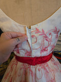 Vintage 50s white and red embroidered party dress