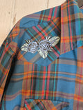 Unforgiven Upcycled Rose Blue Orange Plaid Western