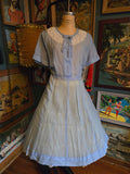 Vintage 50s Blue Sheer White Ruffle Collar Dress