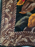 Vintage 70s Black Brown and Orange Fall leaf scarf