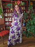 Vintage 60s Tropical Purple and White Dress
