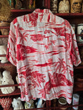 Vintage 80s Red and White Palm Tree Hawaiian Shirt