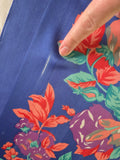 Vintage 80s blue pink purple rose print square scarf