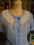 Vintage 50s Blue Sheer White Ruffle Collar Dress