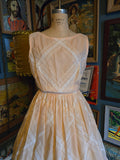 Vintage 50s Peach with White Lace Plaid Dress