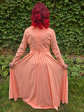 Vintage 70s Peach Floor Length Long Sleeve Dress