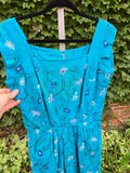 Vintage Blue linen dress with abstract flowers