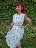 Vintage 60s White Peacock Novelty Print Dress
