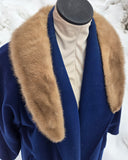 Vintage 1940s Blue Wool Crepe and Fur Scharffs Coat