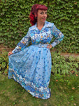 Vintage 70s Blue Floral Maxi with Belt