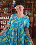 Vintage 1990s blue and green seashell cotton dress