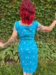 Vintage Blue linen dress with abstract flowers