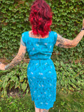 Vintage Blue linen dress with abstract flowers