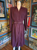 Vintage 40s burgundy work wear dress with belt