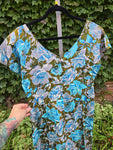 Vintage Dorothy O'Hara blue brown floral dress