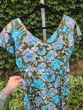 Vintage Dorothy O'Hara blue brown floral dress