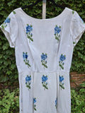 Vintage 60s White Wiggle Dress with Blue Roses