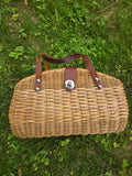 Vintage 50s Leather Handle Wicker Basket Handbag