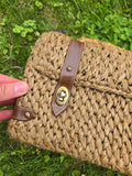 Vintage 60s Brown Straw Bag with Bamboo Handle