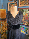 Vintage 50s Black Dress with Velvet & Rhinestones