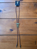 Reds Retro Abalone Shell & Brown Leather Bolo Tie