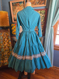 Vintage 50s Teal Western Patio Skirt Set