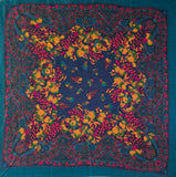 Vintage 80s teal and pink grape print square scarf