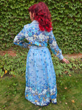 Vintage 70s Blue Floral Maxi with Belt