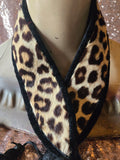 Vintage 40s leopard print belt with velvet ribbon ties