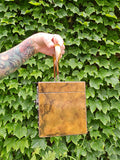 Vintage 70s Brown Marbled Wooden Box Purse with 'F'
