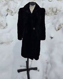 Vintage 30s Long Black Fur Coat with Bakelite Button