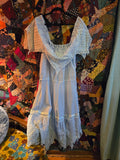 XL Vintage 70s blue Pastel lace trim dress