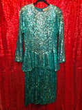 Vintage 80s Teal Sequin Peplum Dress