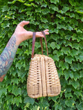 Vintage 50s Leather Handle Wicker Basket Handbag