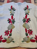 Vintage 90's White Christmas Bell Sweater Cardigan