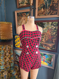 Vintage 50s Red and Black Plaid Swim Suit