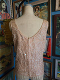 Vintage 60s champagne sequin glass bead wool top