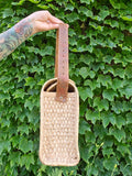 Vintage 70s Woven Wicker Bag with Leather Strap