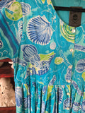 Vintage 1990s blue and green seashell cotton dress