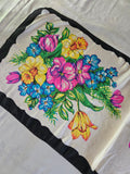 Vintage 60s pink yellow & blue floral rectangular scarf