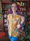 Vintage 70s Yellow and Orange Dragon Print Shirt