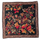 Vintage 70s Black Brown and Orange Fall leaf scarf
