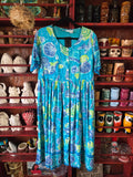 Vintage 1990s blue and green seashell cotton dress
