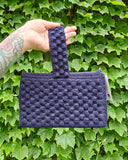 Vintage 1940's Navy Blue Popcorn Knit Handbag Purse