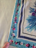 Vintage 50s white blue and pink floral square silk scarf