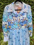 Vintage 70s Blue Floral Maxi with Belt