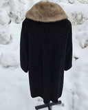Vintage 1950s Black Persian Wool Coat with Mink Collar